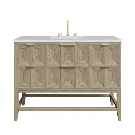 James Martin Vanities 48'' Single Vanity, Pebble Oak w/ 3 CM Ethereal Noctis Quartz Top D100-V48-PBO-3ENC